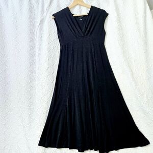 TALBOTS Women's Black Dress Casual Cap Sleeve Relaxed Jersey Fit Flare‎ Sz XS
